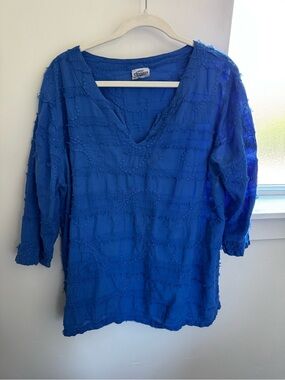 Bright Blue Textured V-Neck Tunic Top by C. Wonder